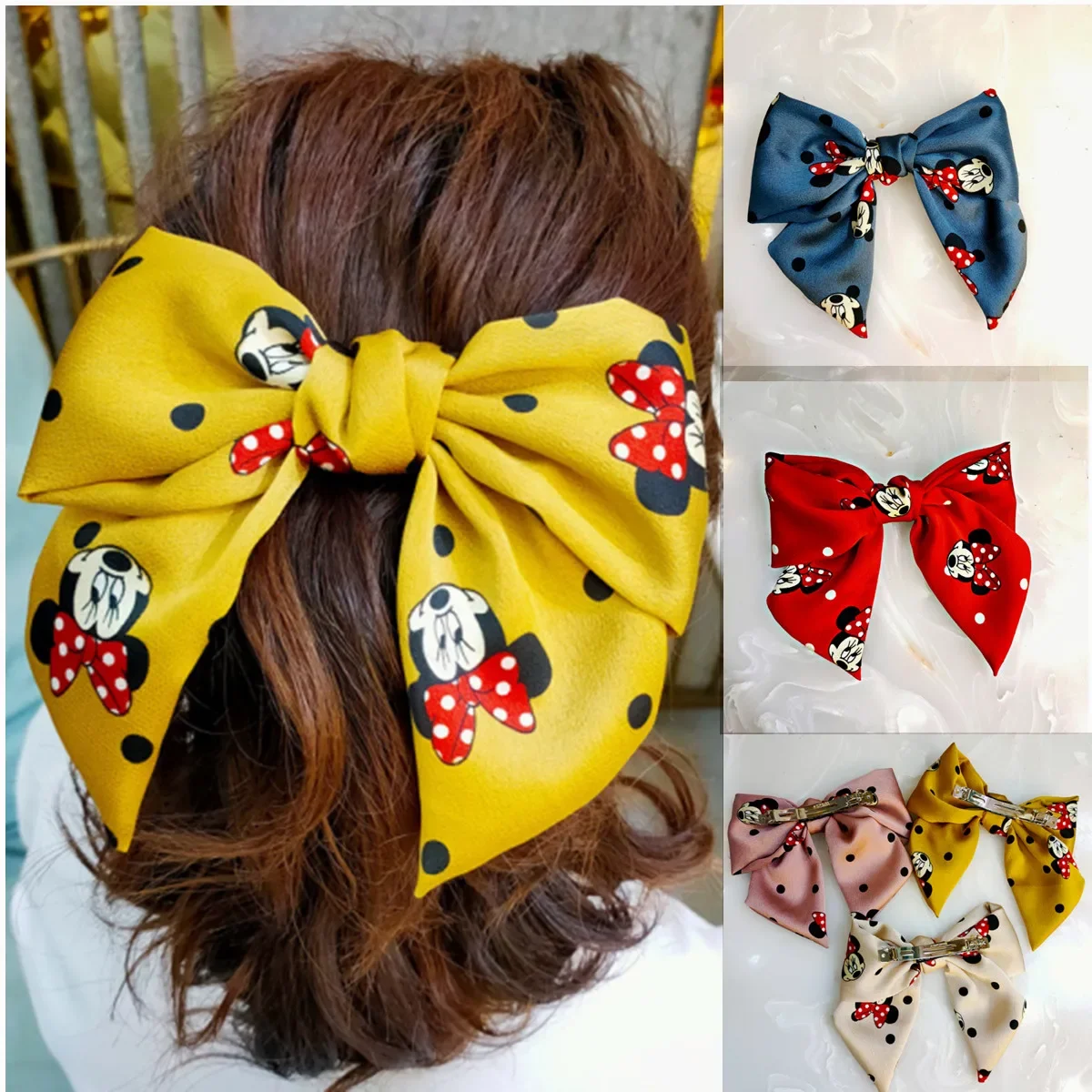 Wide-Brimmed Mickey Bow Hairpin All-match Minnie Handmade Fabric Spring Clip Cute Hair Accessories hair accessories