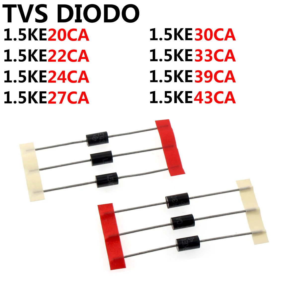50pcs 1.5ke20ca 1.5ke22ca 1.5ke24ca 1.5ke27ca 1.5ke30ca1.5..