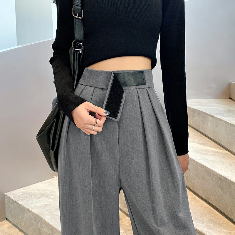 

Korean Fashion Pants For Womens 2023 Spring Summer New Arrivals High Waist Straight Leg Trouser Black Grey Brown Damask Fabric