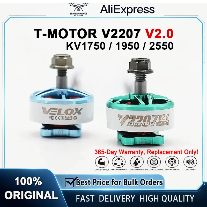 T-Motor Velox V2207 V2.0 Бесщеточный двигатель 1750KV 1950KV 5-6S/2550KV 4S для 5-дюймового 4-вального квадрокоптера FPV Racing Drone RC