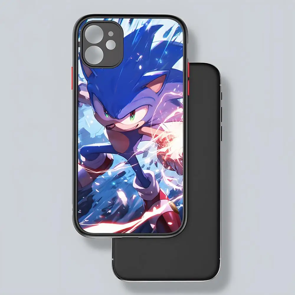 thumbnail image 1 of Funda de teléfono con dibujos animados de anime S-Sonics Hedgehog, parte trasera transparente mate para iPhone 15, 14, 13, 12, 11 Pro Max, X, XR, XS, 8, SE, Mini Plus, 1 of 5