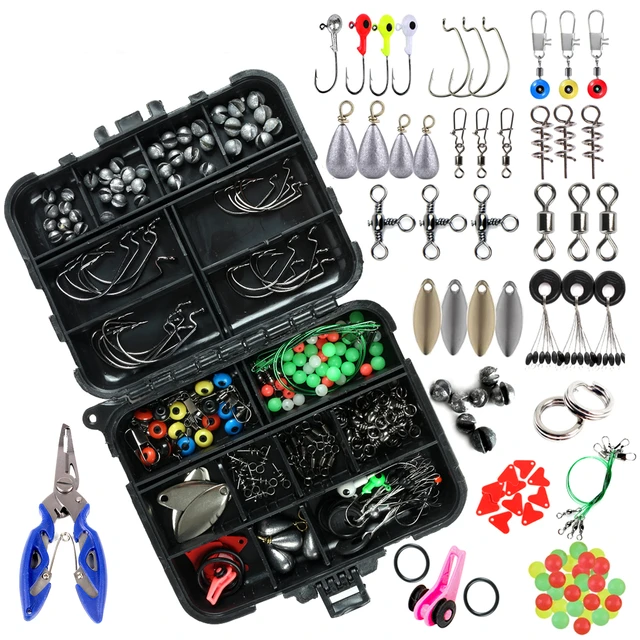 188pcs Fishing Accessories Kit with Tackle Box Pliers Jig Hooks