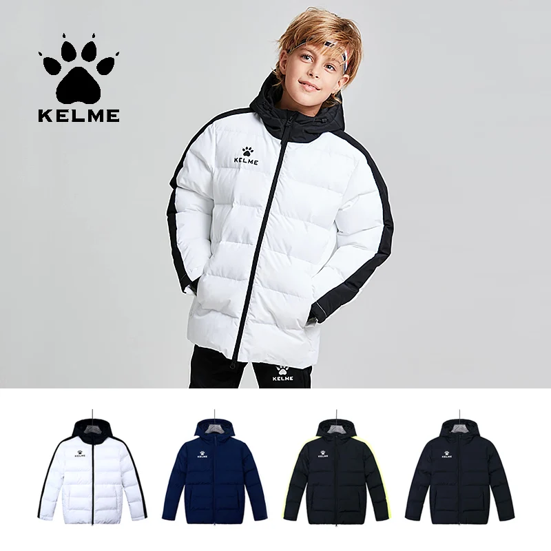 

KELME KIDS 2022 Winter Long Jacket Sports Hooded Jacket Boys Girls Windproof Warm Outdoor Cotton Coat 3883405