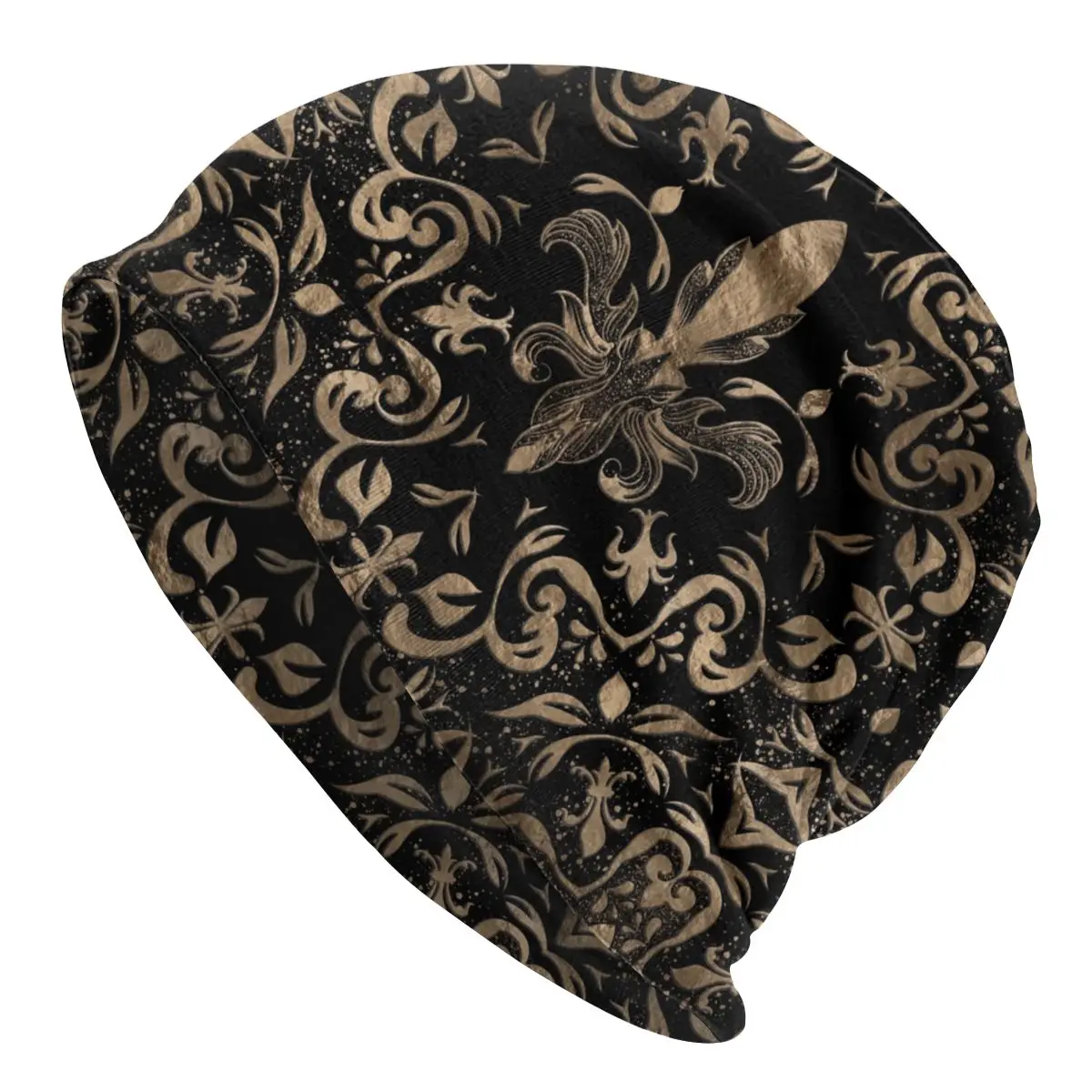 

Black Gold Fleur De Lis Cool Beanies Caps Unisex Bonnet Winter Knitting Hat Adult Fleur-De-Lys Lily Flower Beanie Hat Ski Cap