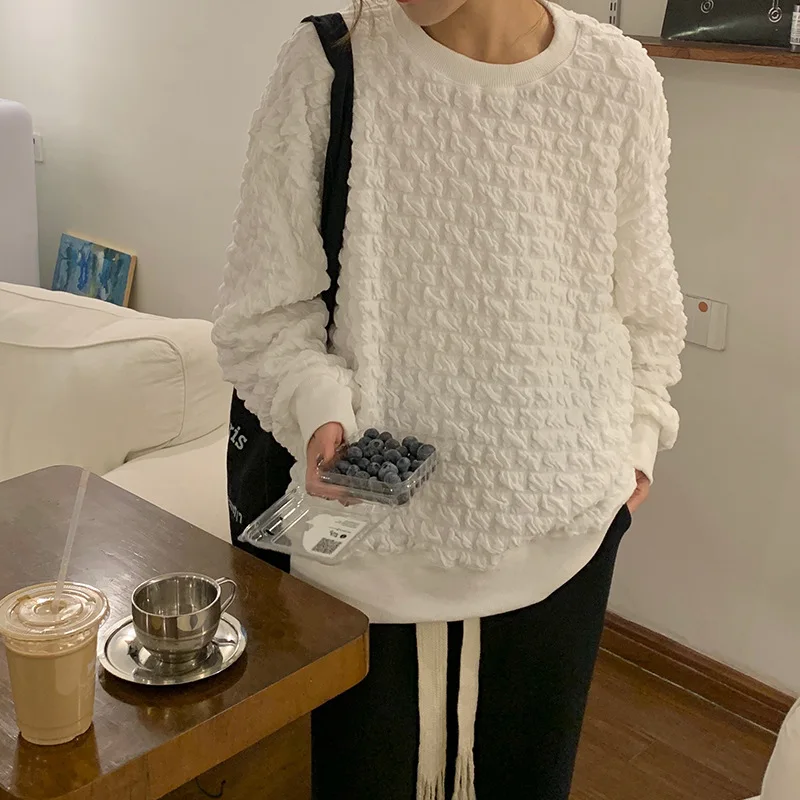 CGC Korean Fashion Loose Sweatshirts Women Autumn Winter Thicken Warm Hoodies Casual O-Neck Long Sleeve Female Pullovers Tops