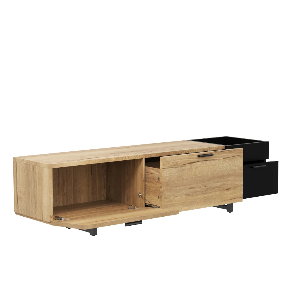 Multifunktionaler TV-Ständer Medienkonsole mit Offenen Fächern und Geschlossenem Stauraum für Wohnzimmer-Medienbereich Heim-Möbel-Organizer – Detail 21