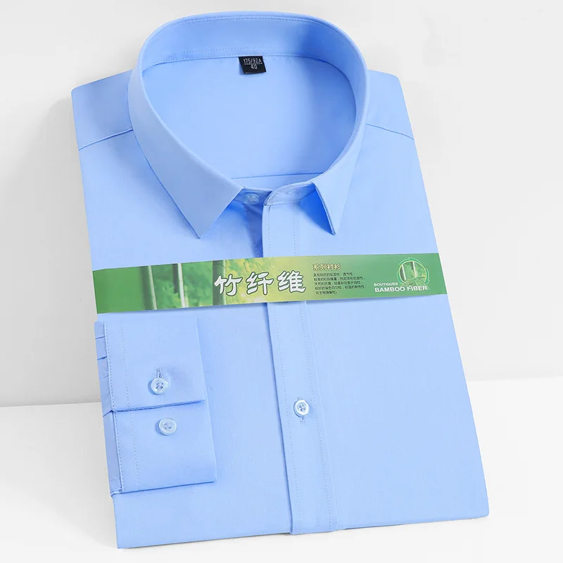 

Bamboo Fiber Long Sleeve Men's Stretch Shirt Easy Care Male Business Formal Interview White Dress Shirts Casual Social Wear