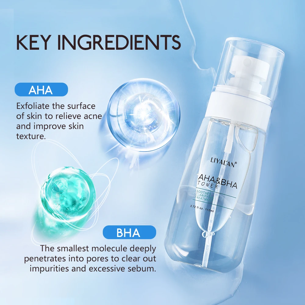 110ml AHA BHA Facial Toner Spray Acne Treatment Clarifying Soothing Skin Lightening Moisturizing Relieving Blackheads Skin Care