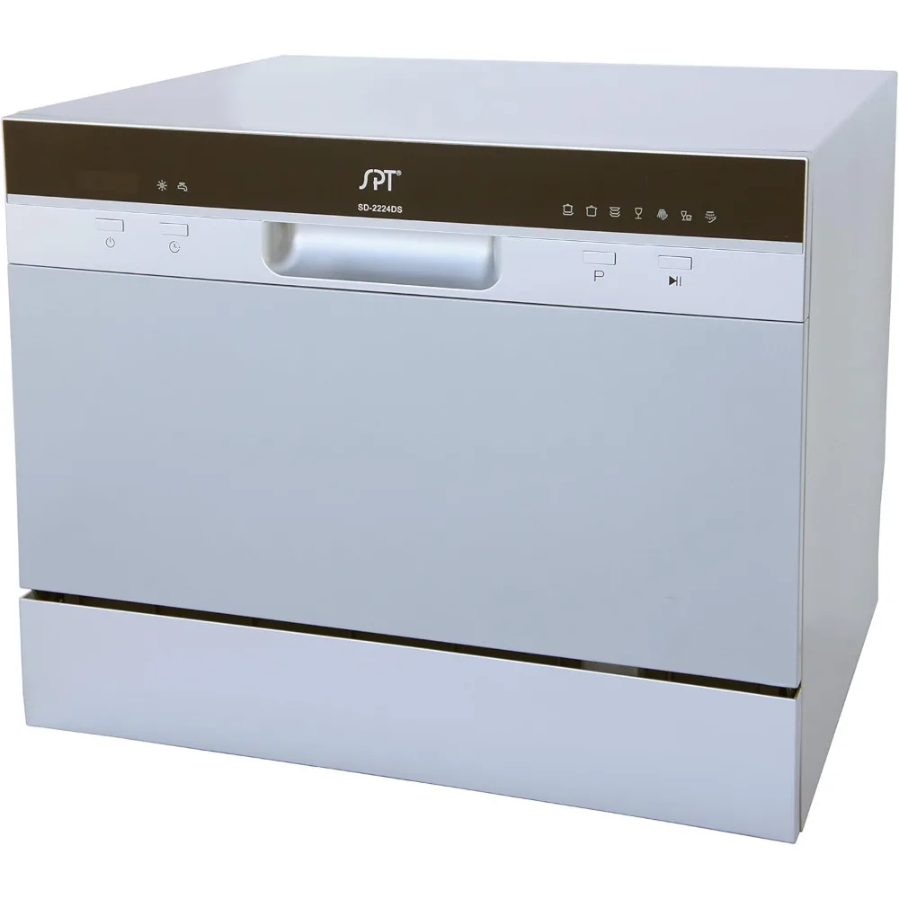 Compact Countertop Dishwasher with Delay Start-Portable Dishwasher with Stainless Steel Interior