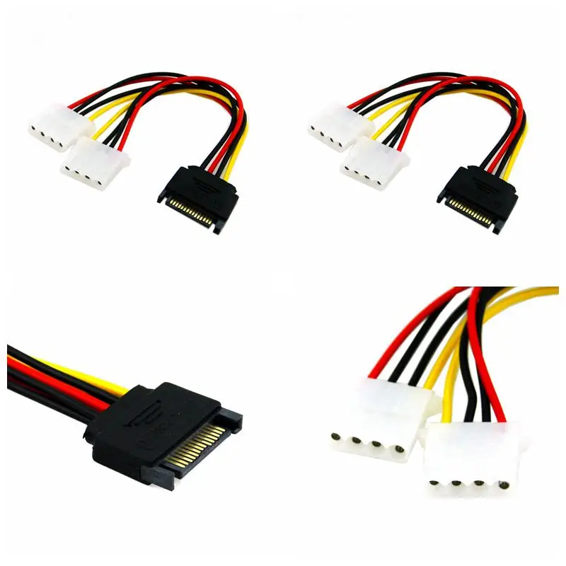 

Power Cable 15Pin SATA to 2 Dual 4Pin IDE Molex Power Lead Y Splitter Cable Cord 18AWG Wire 20cm for Bitcoin Miner Mining