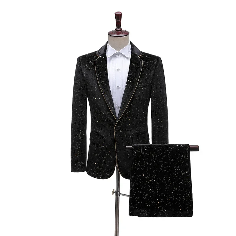

Royal Blue Velvet Tuxedo Suit Male Wedding Groom Dress Suits Pants Mens One Button Peak Lapel Dinner Party Costume Traje Hombre