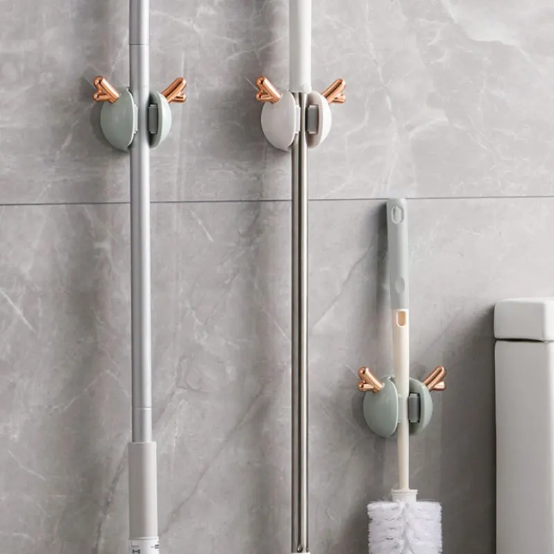 Mop Clip Wall-mounted Hole-free With Hooks Light Luxury Deer Household Multifunctional Mop Organiser mop holder bathroom accessories
