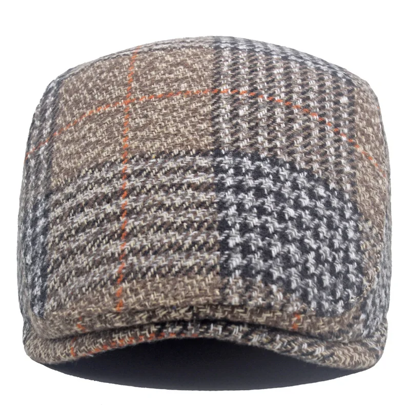 Mode Hut Herbst Winter Wolle Baskenmütze männer Britischen Vintage Front Kappe Plaid Kappe Mode Lässig Hut Newsboy Alte Kühle warme Party – Detail 13
