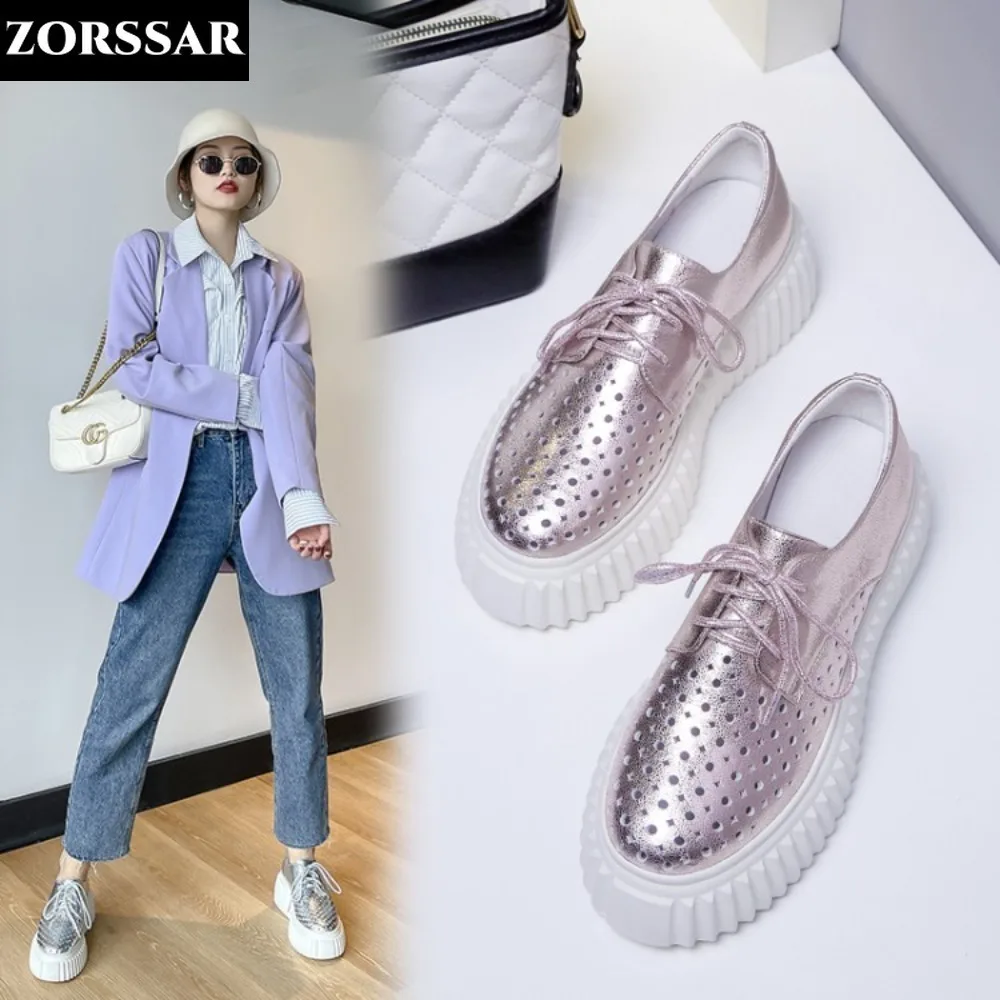 

7cm Silver Genuine Leather Women Casual Shoes Platform Wedge Female Women Fashion Sneakers Chunky Spring Autumn Shoes Summer