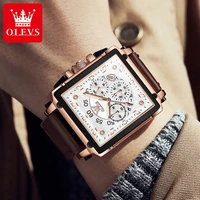 OLEVS Mens Watch Square Quartz Watch Multifunctional Business Watches For Man Waterproof Luminous Box Gift Leather Strap 9919 4