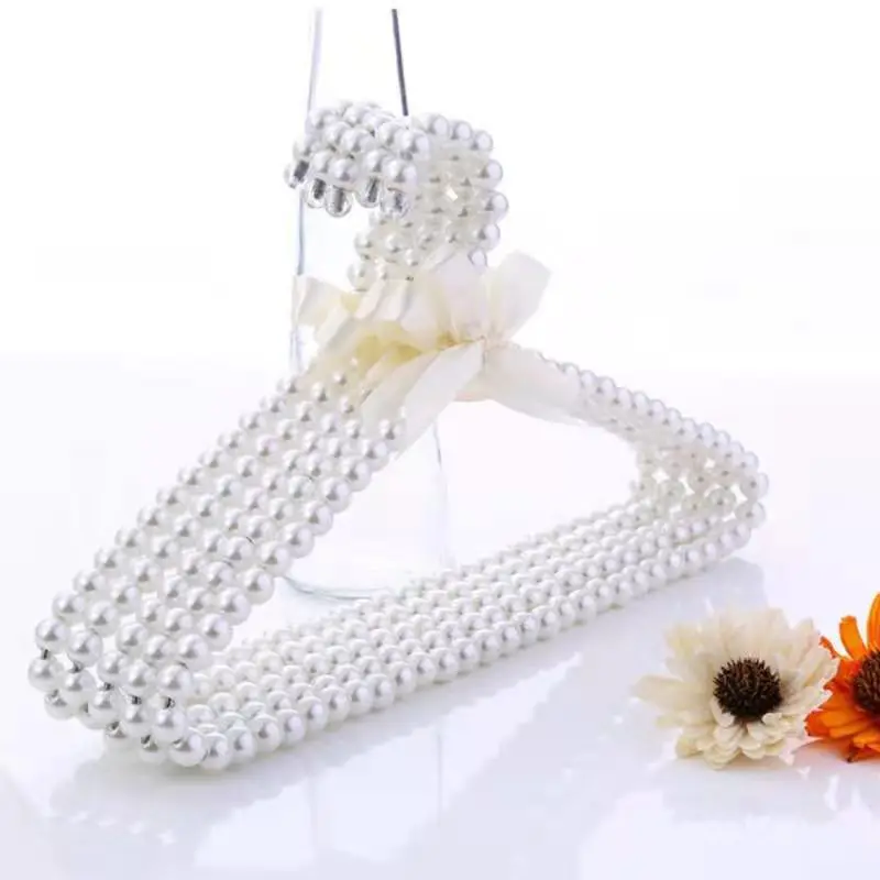 

40cm Clothes Pearl Hanger Plastic Beaded Bow Clothes Hangers Dress Coat Closet Organizer Dry Rack Storage