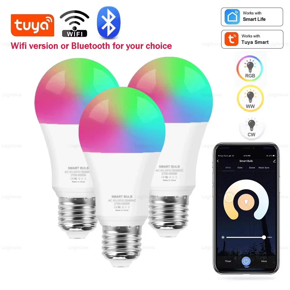 Led Bulb Tuya Wifi/Bluetooth Smart Alexa E27 RGB 110V 220V For Google Assisatnt Life