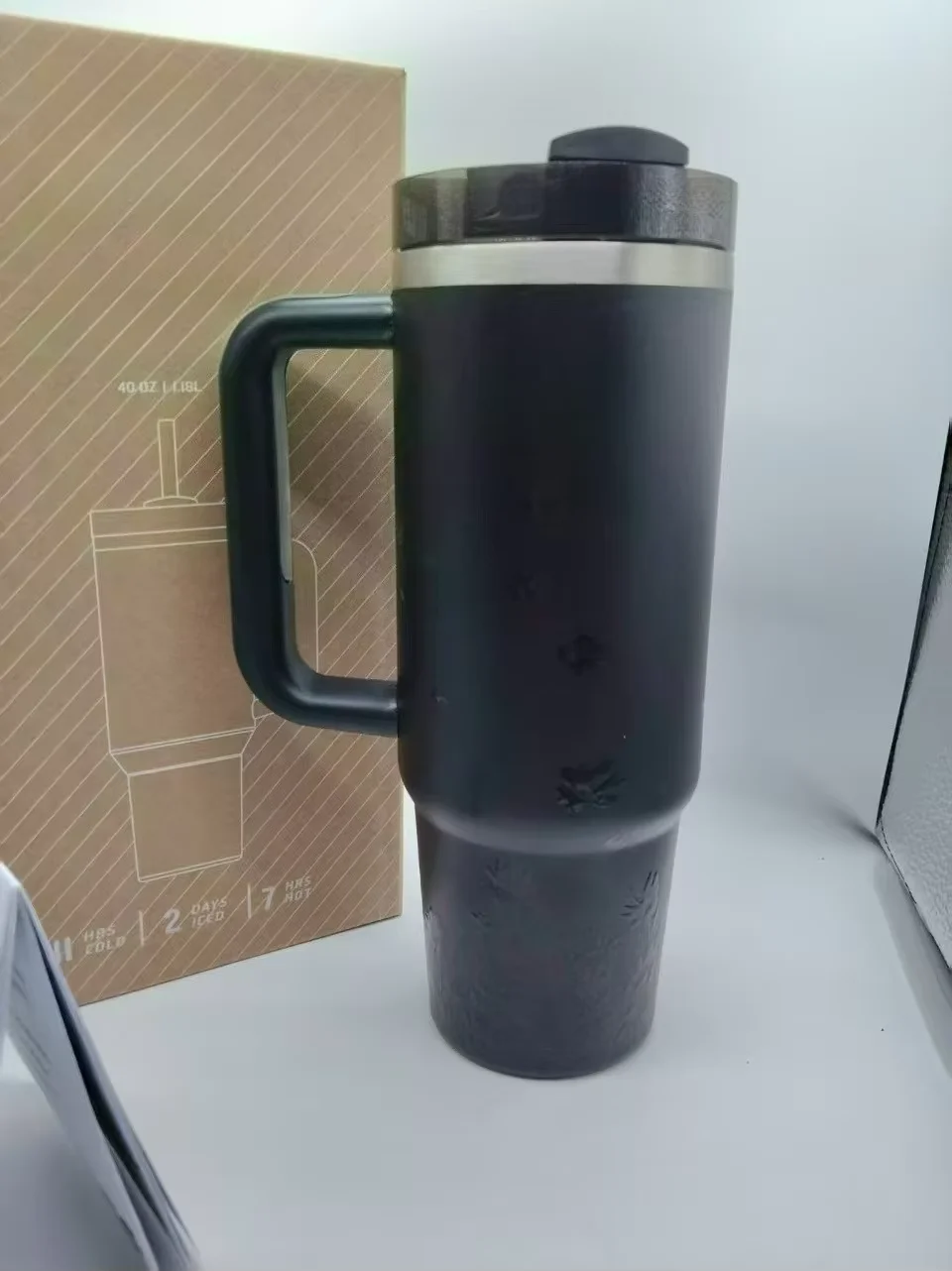 Botella de agua de 40oz, taza de agua con pajitas, vaso de acero inoxidable 304 con asa, termo térmico frío y caliente (tapa de paja de regalo