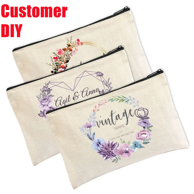 Custom DIY Canvas Makeup Bags Zipper Pouch Bags Crafts For Personalized Wedding Party Storage Bag