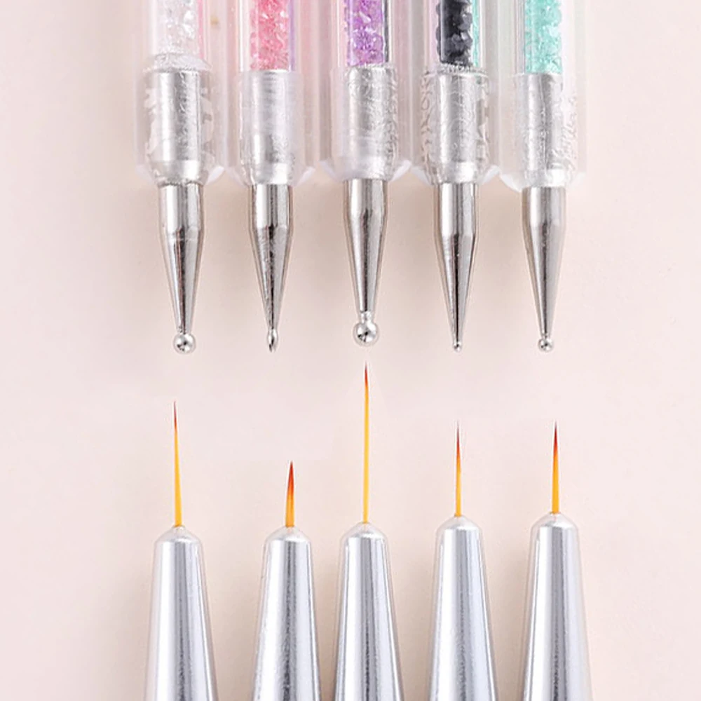 5 Pcs/Sets Nail Art Pen 2 In 1 Double Ends Dotting Drawing Painting UV Gel Liner Polish Brush Set Nail Art Dotting Tools 6