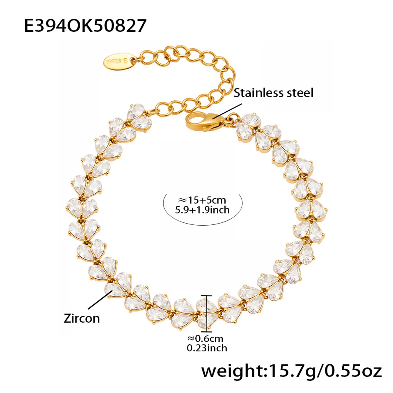 316 Edelstahl 18 Karat vergoldetes Armband Damen glänzendes herzförmiges Zirkon-Ketten-Handarmband Femme Luxus-Schmuck Geschenk – Detail 1