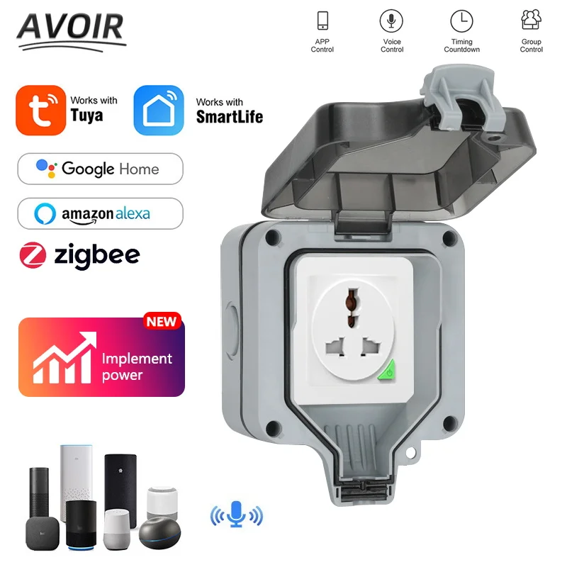 Avoir Wifi Soquete Inteligente Ip66 à Prova Impermeável Água Soquetes e Interruptores Jardim ao ar Livre Zigbee Wifi Conectado Soquete Eletrodomésticos Alexa Tomada Inteligente Wifi Filtro de Linha Brasil