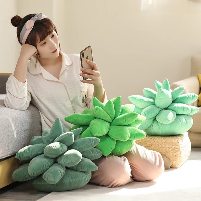 Sijiali Succulent Plush Toy Smile Display Mold Soft Plants Pillow House  Decorations