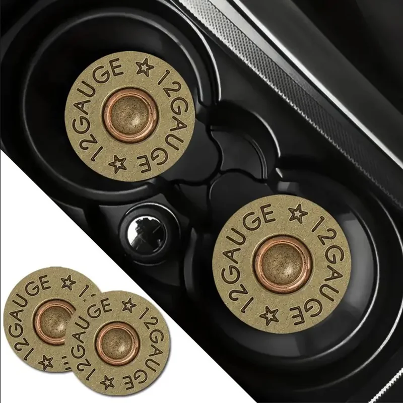 2pcs Bullet Base Pattern Car Coasters for Car Home and Office Desk Coasters Gift for Dad Non-slip Car Coasters
