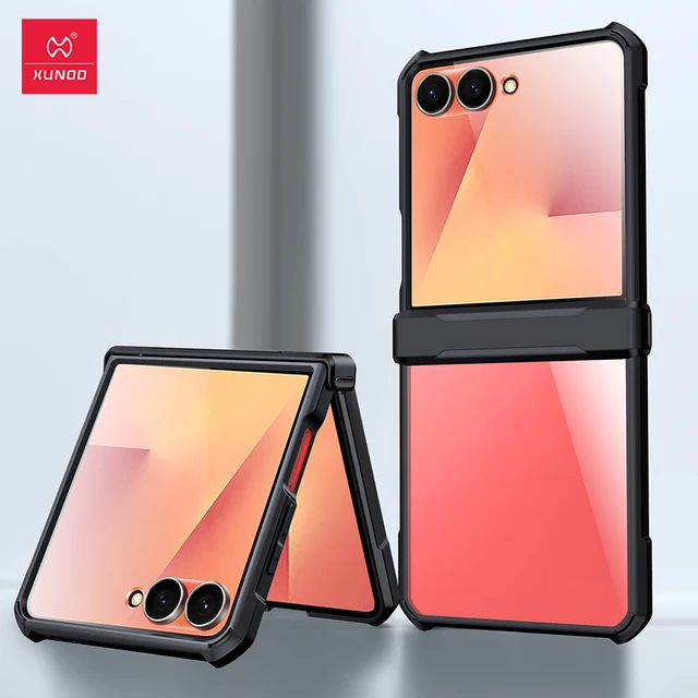 Xundd لهاتف سامسونج جالاكسي Z Flip 7 Flip7 SE Flip 6 5 4 حافظة وسادة هوائية مضادة للصدمات من الأكريليك + غطاء خلفي من البولي يوريثان + غطاء خلفي زجاجي لهاتف بلاليب 7 كي 1
