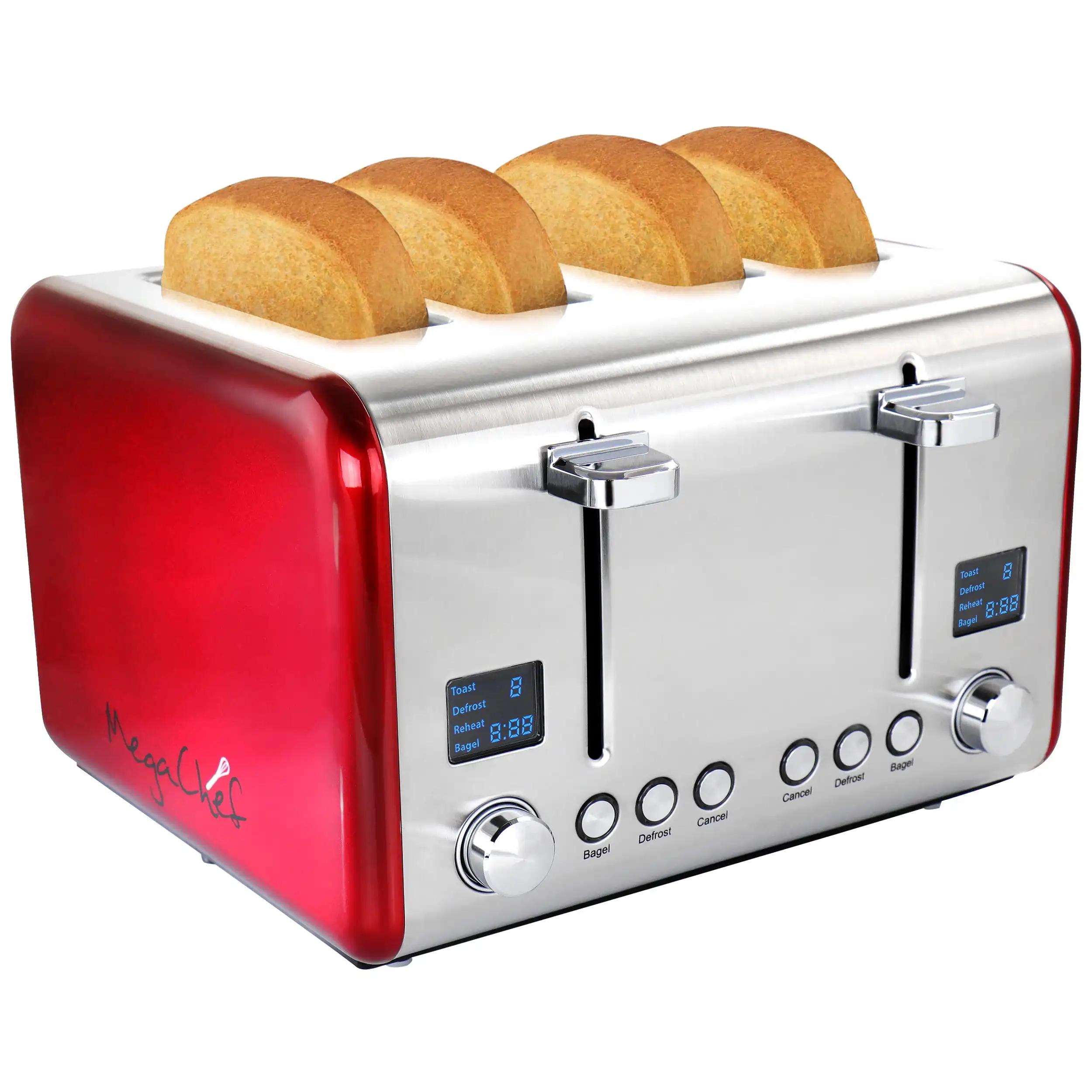 

MegaChef 4 Slice Toaster in Stainless Steel Red