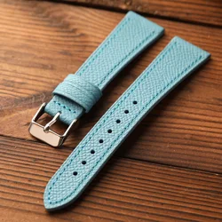 Elegant Black and Gray Handcrafted Leather Watch Strap - Premium Top - Grain French Cowhide - 22mm (D silver buckle)