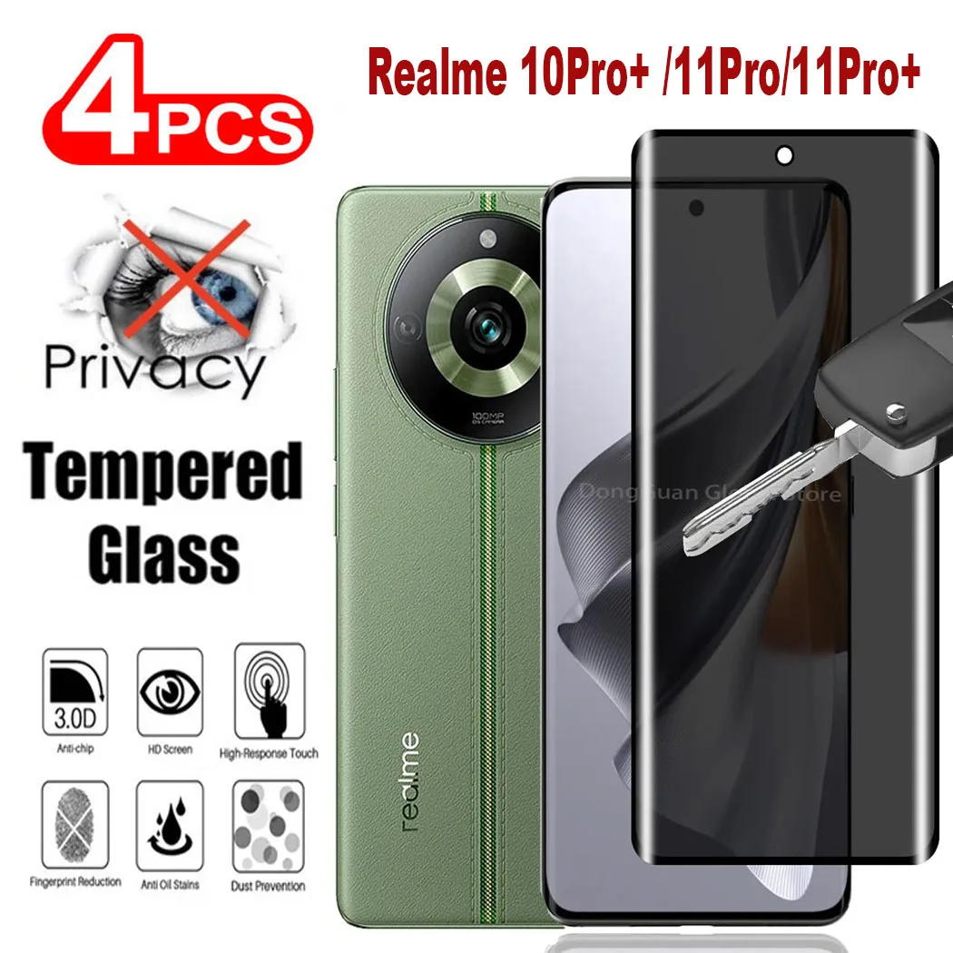 

2/4 шт. Защитное стекло для экрана конфиденциальности для Realme 10Pro + Realme 11Pro + + антишпионское закаленное стекло