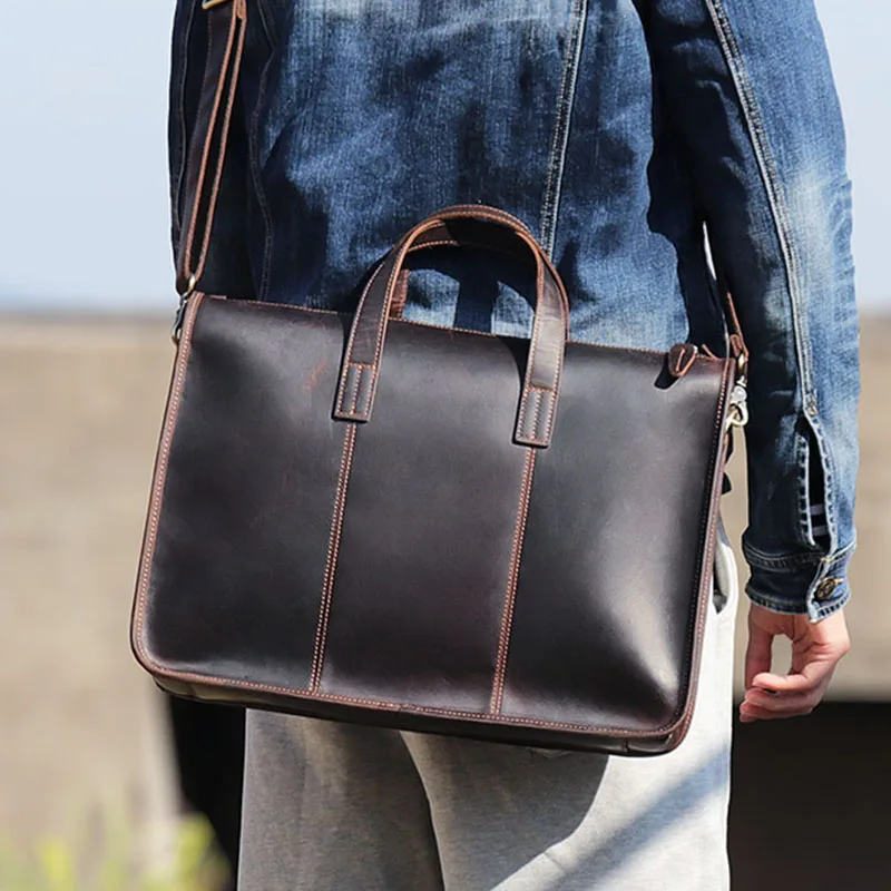 

Сумка AETOO мужская из кожи Крейзи Хорс, деловой портфель, повседневная сумочка-мессенджер в британском стиле, ручная работа