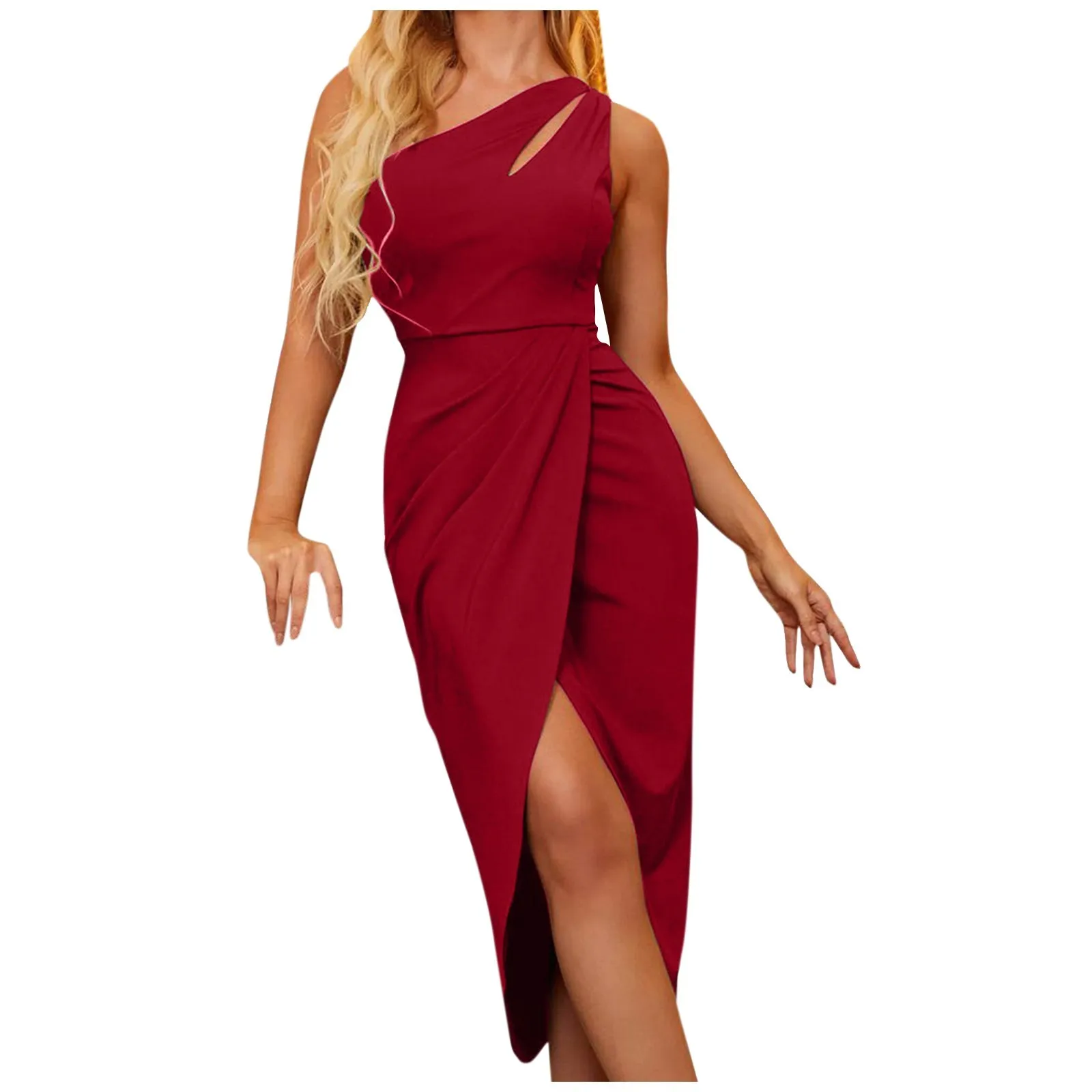 

Womens Dress Sexy One Shoulder Sleeveless Cutout High Waist Wrap Slit Bodycon Dress for Cocktail Party Evening Gown Prom Robes