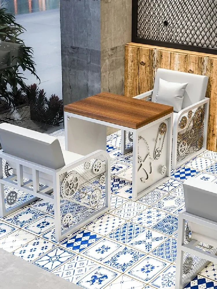 Industrial style creative retro iron art card bar table and chair barbecue reception room negotiation area sofa coffee table