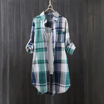 Plaid shirt women's long-sleeved top spring and autumn thin coat loose front short back long sun protection shirt plus size tops