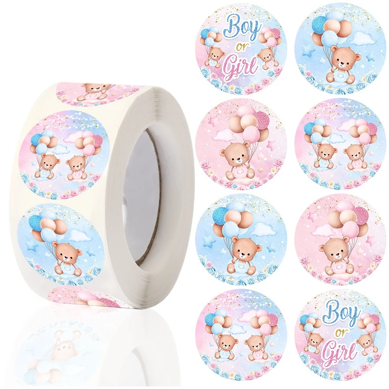 500 Stück Rosa Blaue Bären-Aufkleber Geschlechts-Enthüllungs-Dekorationen Niedliche Bären-Sticker für Geburtstag und Geschlechts-Enthüllungsfeier