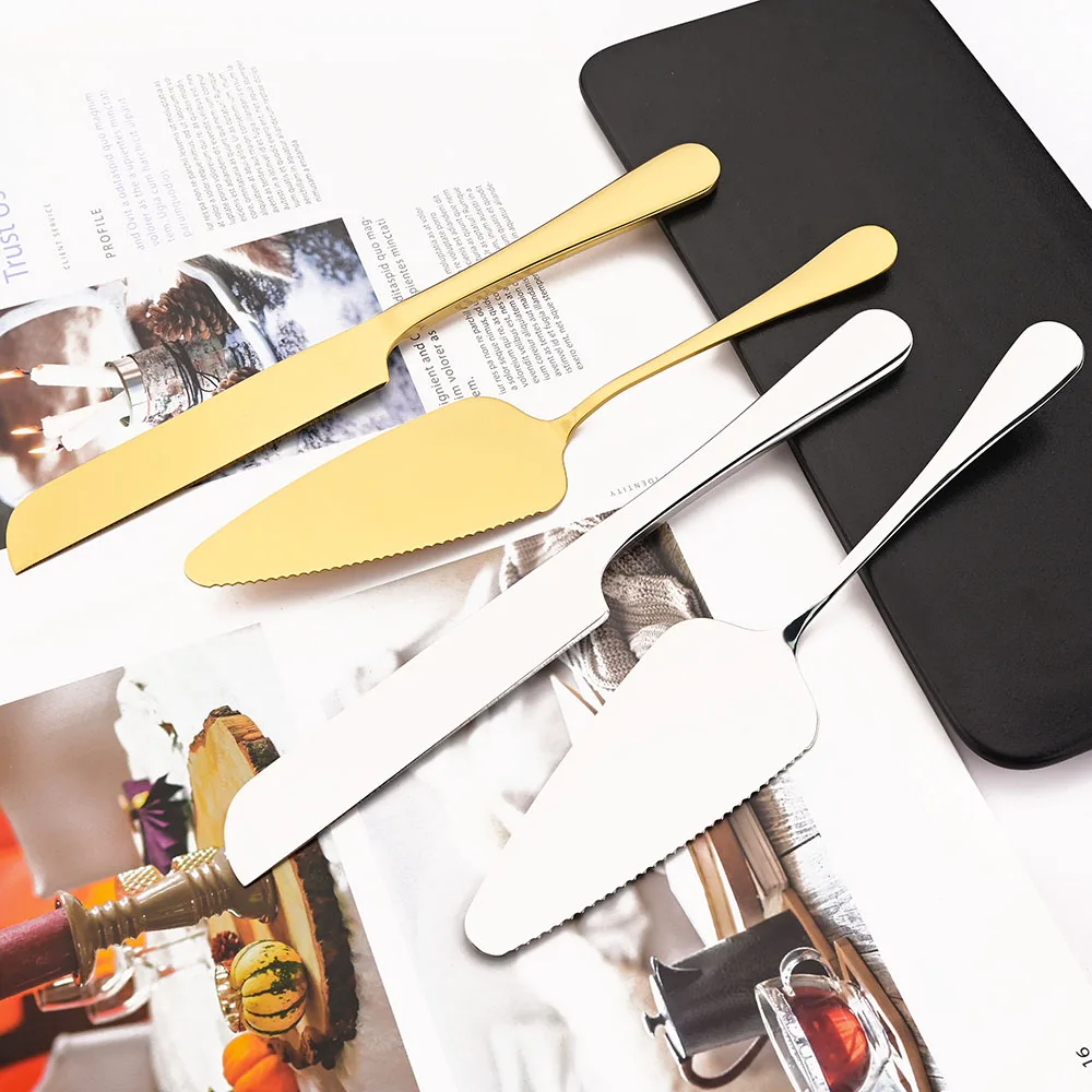 Description Picture 3 of item2Pcs Gold Cutlery Set Stainless Steel Cake Knife Long Handle Shovel Cake Pizza Dessert Kitchen Tool Sliverware Tableware Sets