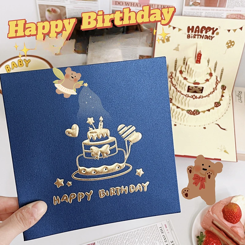 3D Pop Up Birthday Greeting Cards, Auto Play Music Warm LED Light Birthday Cake Card, Gifts For Mom Wife Sister Boy Girl Friends