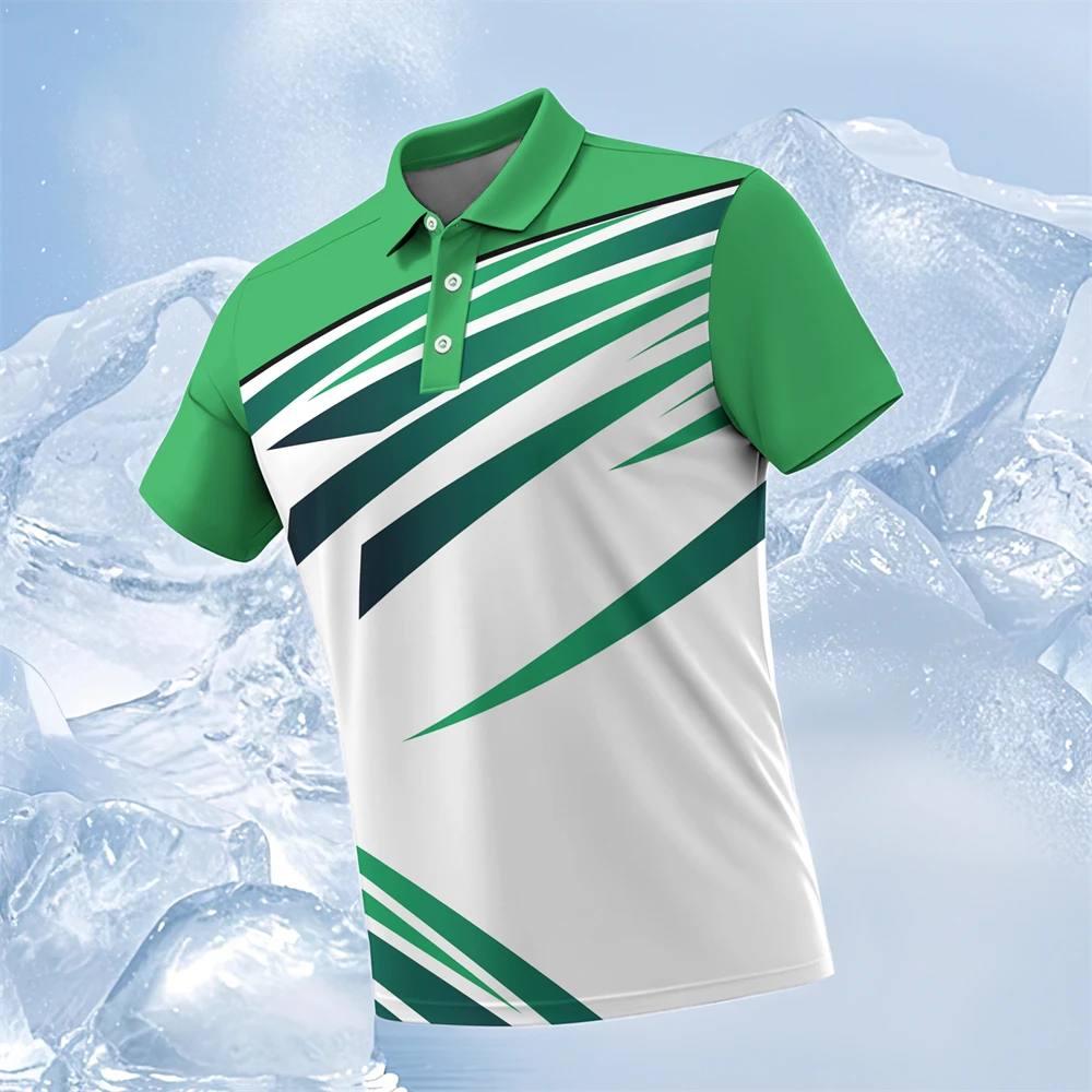 Geometrische Linien Farbverlauf Streifen Herren Poloshirts Outdoor Casual Sport Golf Poloshirts Knopf Kurzarm Street Graffiti – Detail 6