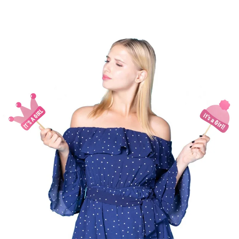 19pcs Pink Lovely It's a Girl Photobooth Props for Baby Shower Accessories Newborn Girl Gift Party Favor Supplies