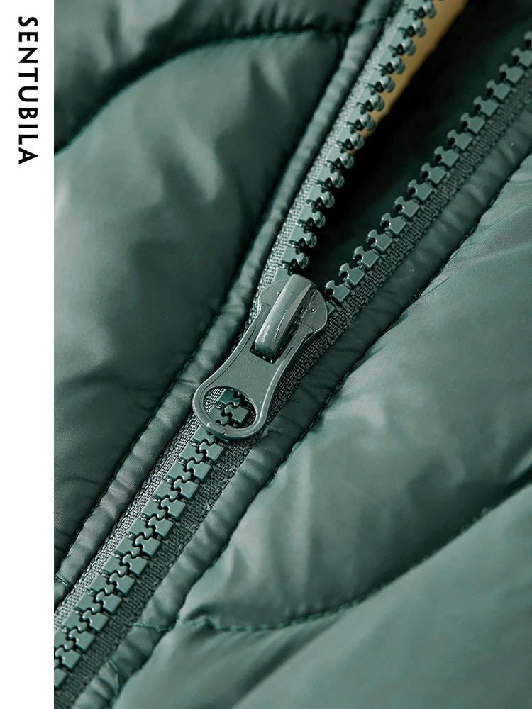 SENTUBILA Women's Loose Warm Down Jacket 2023 Winter Crop White Duck Down Coat Contrast Stand Collar Puffer Jackets W34Y49917