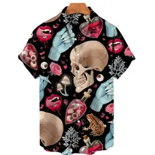

Mens Skull 3D Printed Casual Vintage Loose Beach Shirts Summer Hip Hop Beach Hawaiian Short Sleeve Shirts Oversized 5XL EU Size