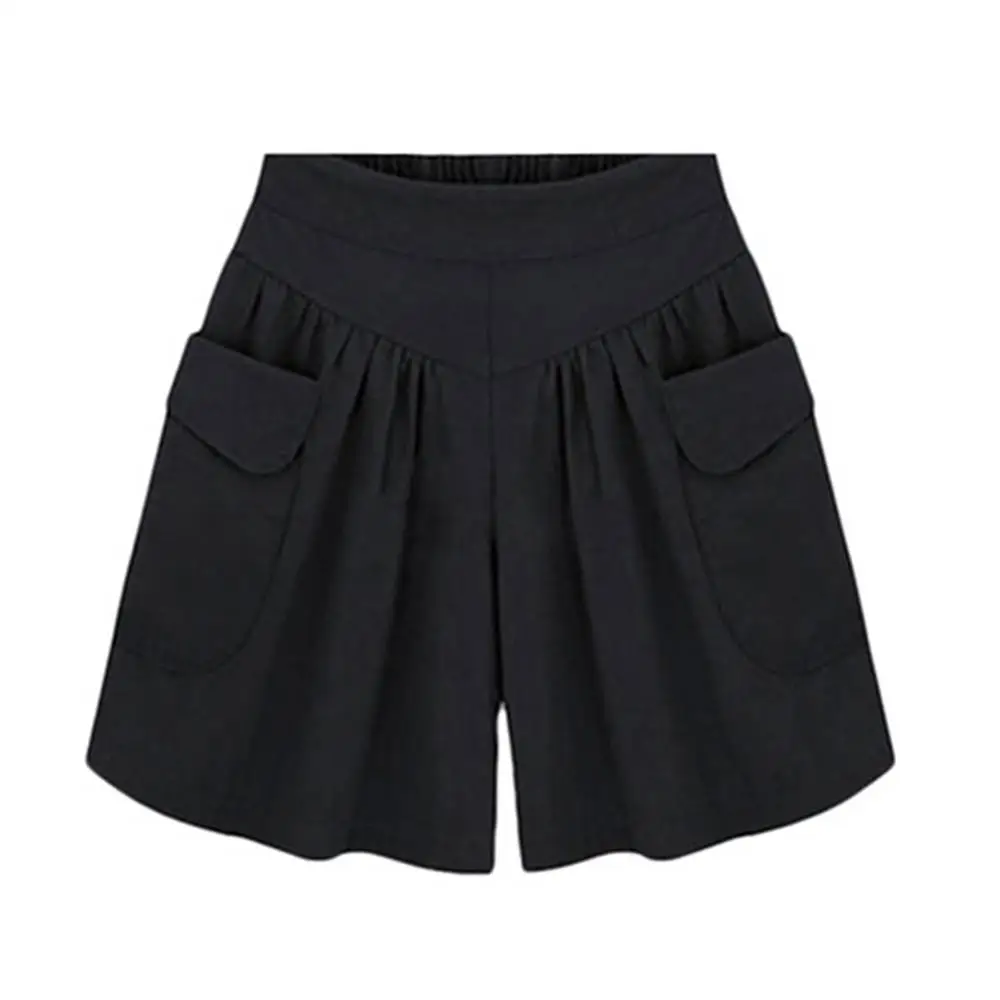 Wide Leg Sports Pants Summer Women Solid Color Elastic Waist Casual Loose Shorts with Pocket Female Shorts Women's 4