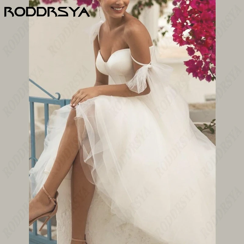 RODDRSYA Princess Wedding Dresses Short Sweetheart Bridal Party Simple Zipper Robe De Soir&eacute;e Tulle Spaghetti Strap Bride Gown