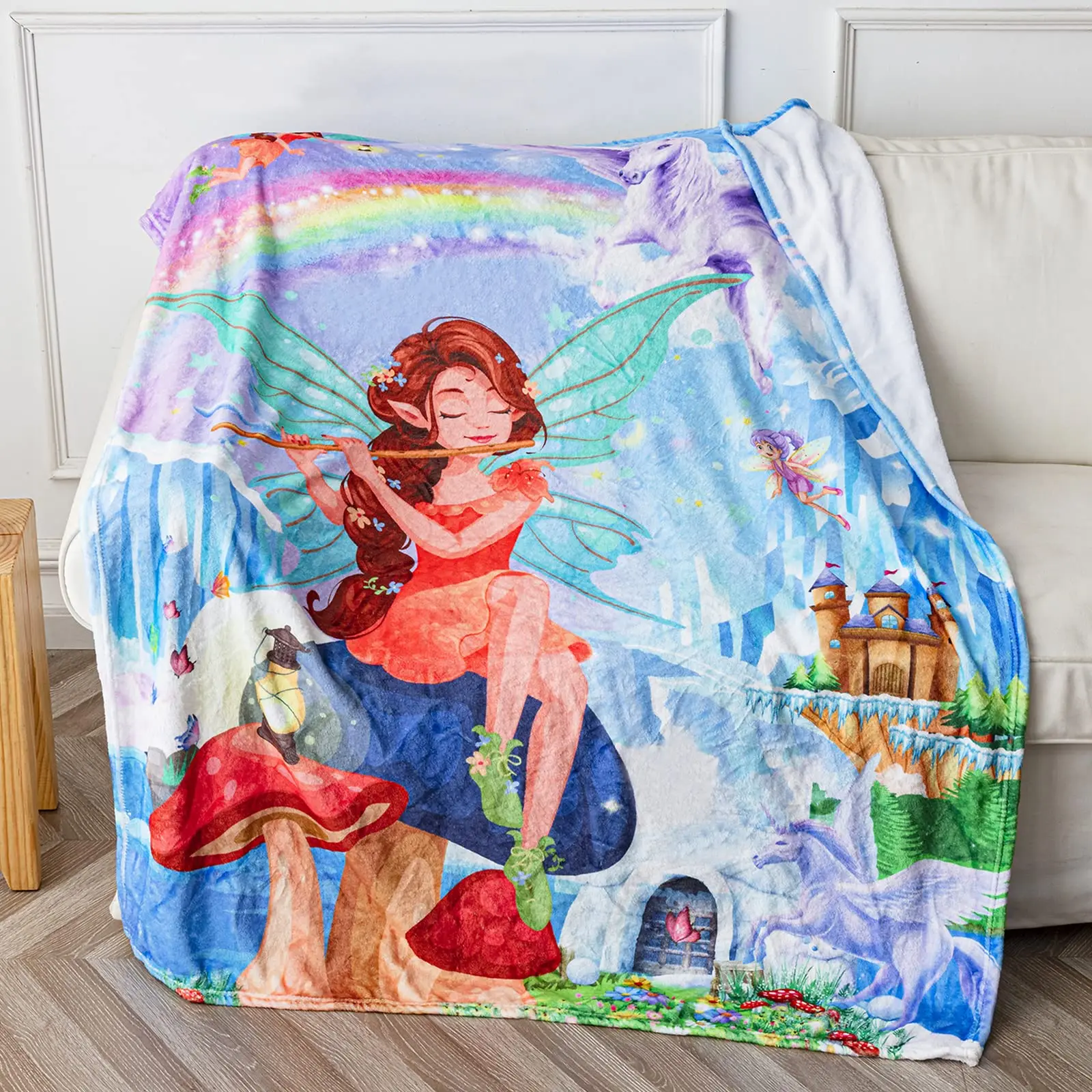 

Girls Bedding Throw Blanket Fairy Princess Blanket Forest Elf Mushroom Soft Cozy Warm Flannel Blankets for Girls Birthday Gifts