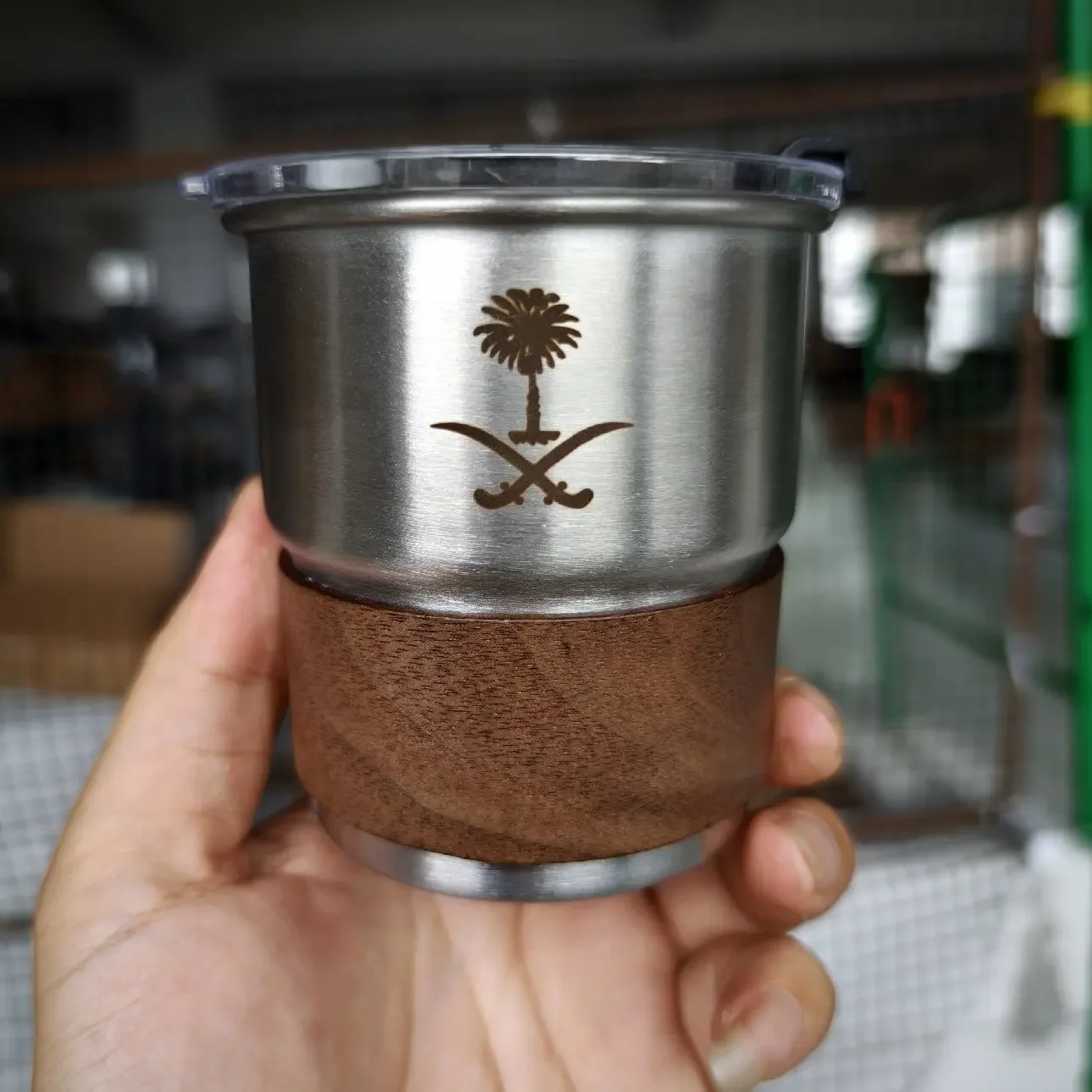 Saudi Arabia national emblem logo Stainless Steel Cup Beer Mug with Lid 300ml Outdoor Camping Coffee Mug Custom