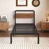 Twin Bed Frames with Mahogany Wood Headboard, 14 Inch Twin Bed Frame No Box Spring Needed Support Up to 2500 lbs, Noise Free 2