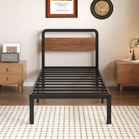 Twin Bed Frames with Mahogany Wood Headboard, 14 Inch Twin Bed Frame No Box Spring Needed Support Up to 2500 lbs, Noise Free 2