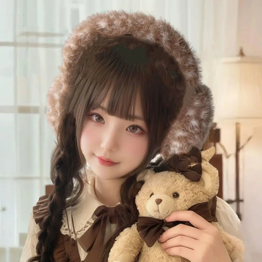 Faux Fur Antlers Hairband Japanese Lolita Headband Christmas Elk Deer Scarf Winter Furry Thicken Earmuffs Cosplay Accessories